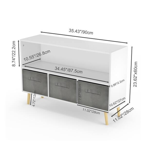 dimension image slide 1 of 2, Toy Storage Cabinet,Kids bookcase with Collapsible Fabric Drawers