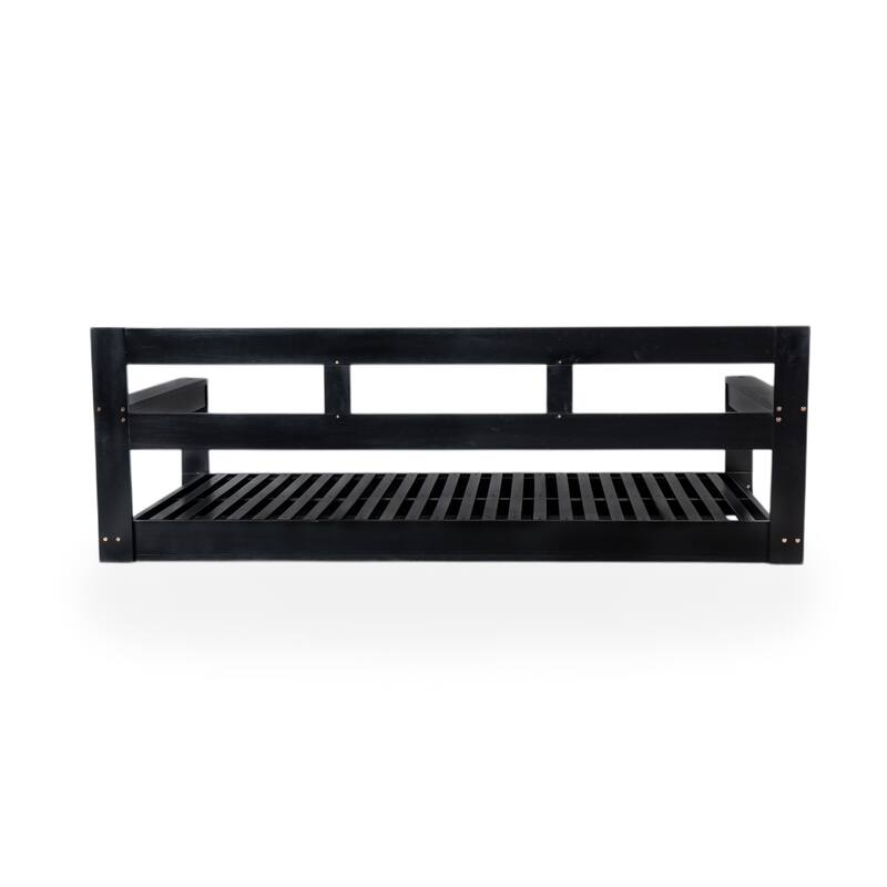 Patio Wooden Twin Size Porch Swing Daybed with 4 Hanging Ropes