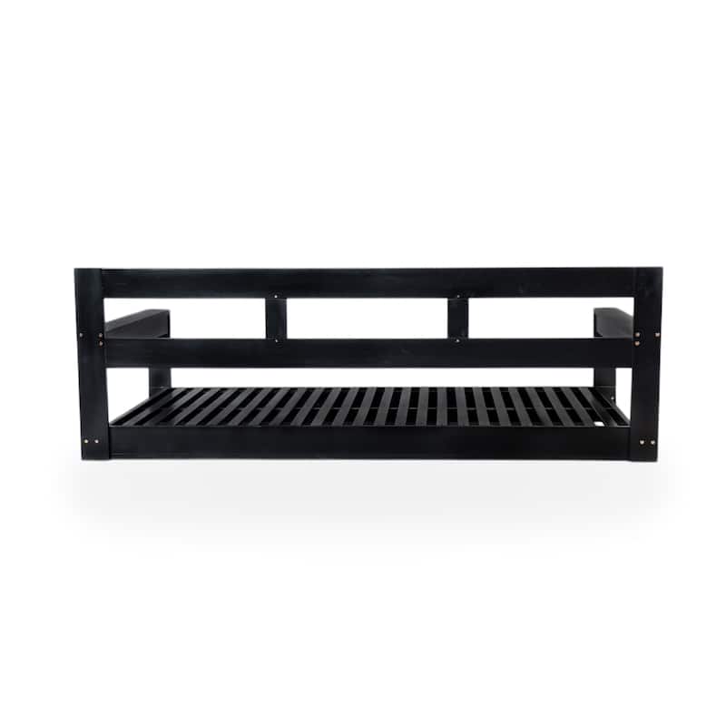 Twin Size Wooden Porch Swing Daybed - Outdoor Hanging Rope Swing with 600lb Weight Capacity for Patio, Garden, Backyard
