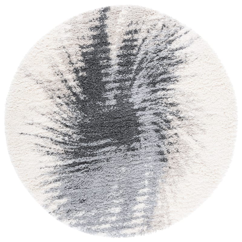 SAFAVIEH Fontana Shag Feriha Modern Abstract 2-inch Thick Rug - 6'7" Round - Grey/Ivory