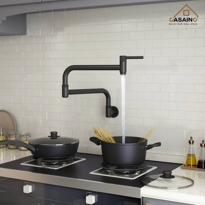 Modern Wall Mounted Pot Filler Kitchen Sink Faucet - Black