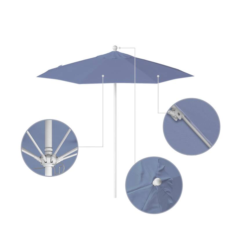 California Umbrella 75' Venture Series Patio Umbrella, White Aluminum Pole Fiberglass Ribs Push Lift Sunbrella