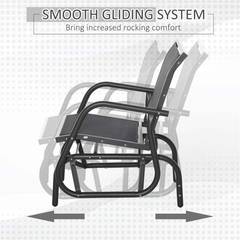 Comfortable Outdoor Glider Chair with Steel Frame and Weather-Resistant Mesh Curved Armrests - 29.5" W x 26" D x 33.5" H