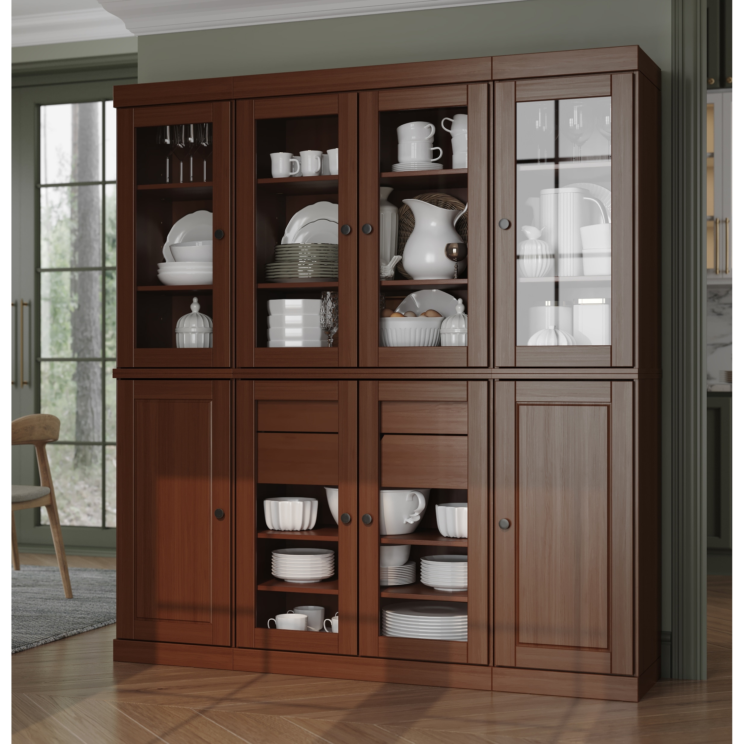 Palace Imports 100% Solid Wood Pantry China Cabinet, Raised Panel & Clear Glass Doors, 2 Drawers, 65" Wide, 71.5" Tall