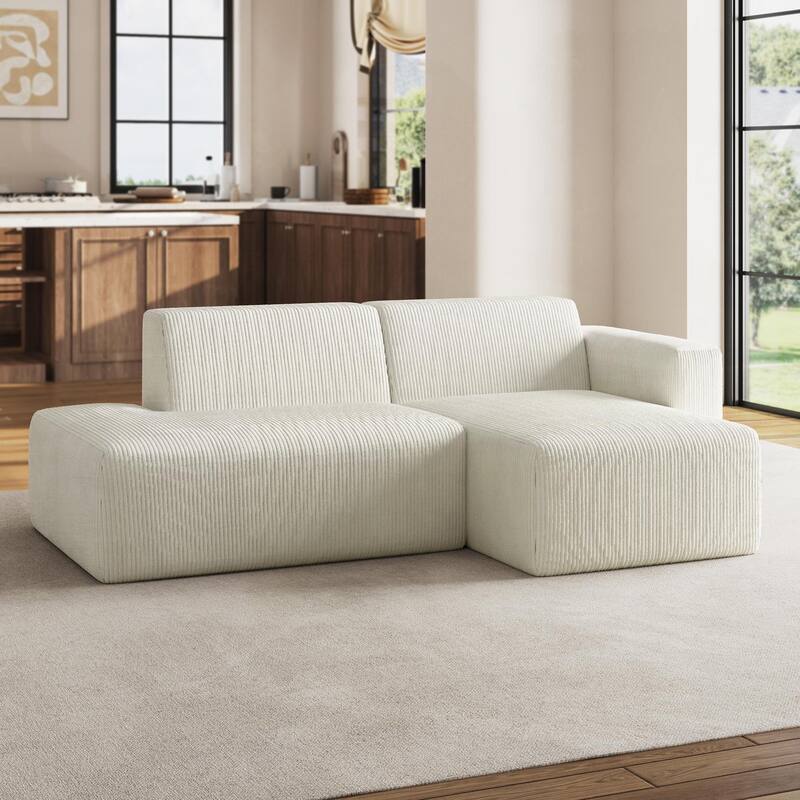 No Assembly Modular Corduroy Sectional Sofa Couch - Beige/ Right-Chaise