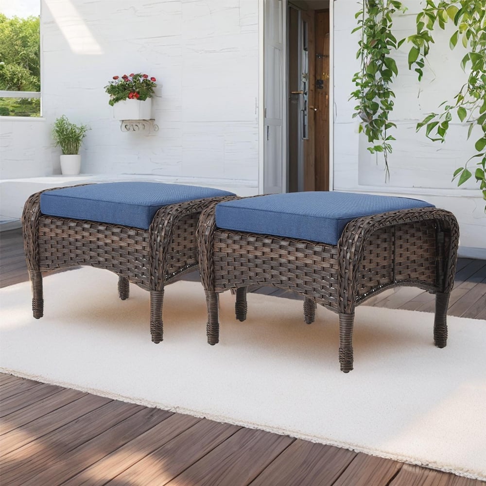 Gymojoy 2-Piece Rattan Patio Ottoman Seat