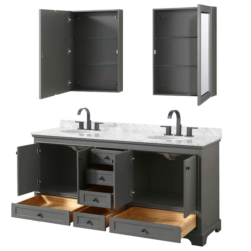Deborah 72-inch Dark Gray Double Vanity, Oval Sinks, Med Cabs