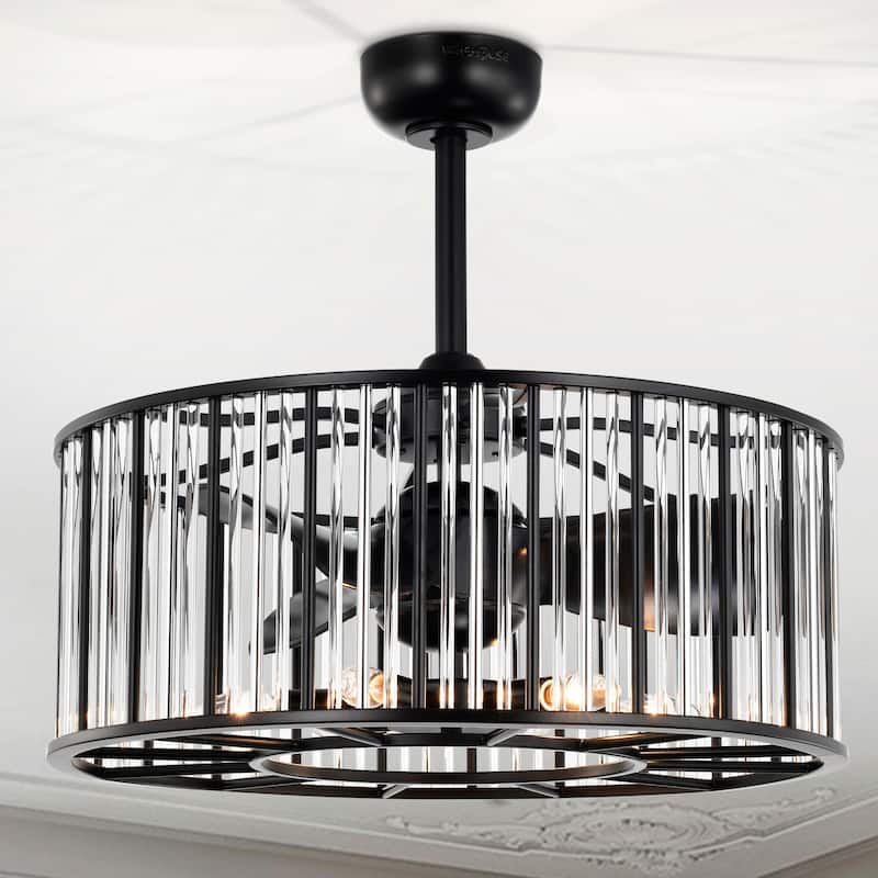 Helena 25-inch Matte Black and Silver 6 Lights 3 Blades Lighted Ceiling Fan with Remote