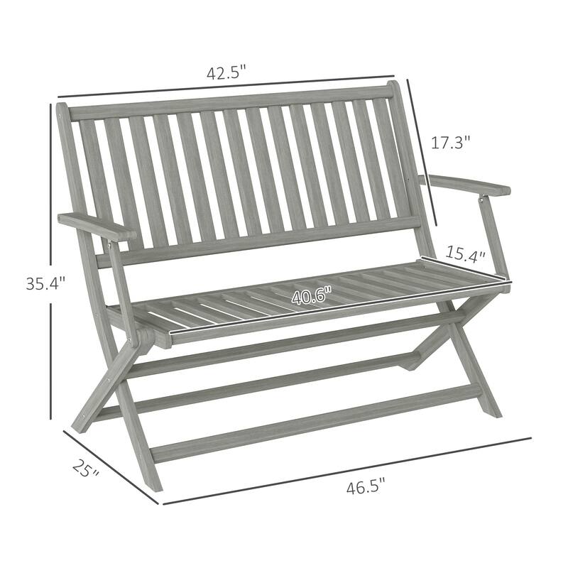 Acacia Wood Folding Patio Bench with Slatted Seat - 42.5" W x 25" D x 35.4" H