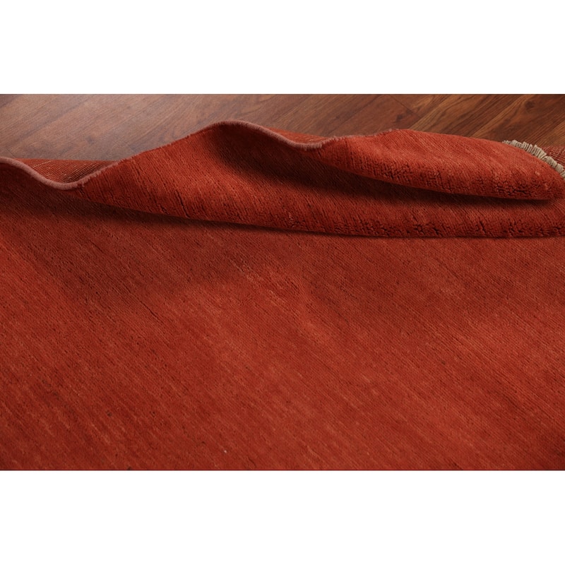 Orange Gabbeh Modern Rug Hand-Knotted Solid Wool Carpet - 3'2" x 4'11"