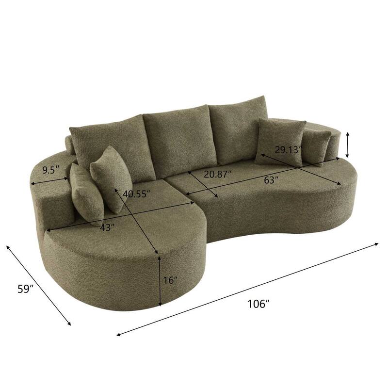 Christopher Knight Home - 106'' Cloud Curved Sectional Sofa with Right Chaise Lounge and Ultra-Soft Foam Comfort