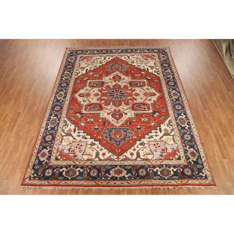 Orange Heriz Serapi Oriental Area Rug Hand-Knotted Wool Carpet - 9'0" x 11'10"
