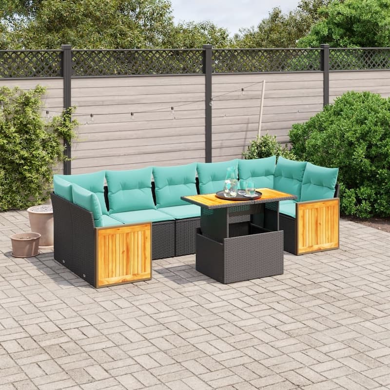 vidaXL Patio Sofa Set with Cushions Outdoor Furniture 8/10 Piece Poly Rattan - Black - 21.7 x 24.4 x 27.2