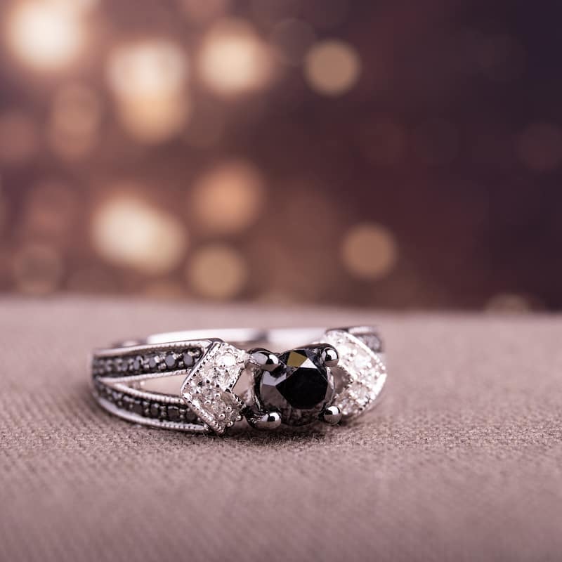 Miadora Sterling Silver with Black Rhodium 1ct TDW Black and White Diamond Split Shank Engagement Ring (G-H, I2-I3)