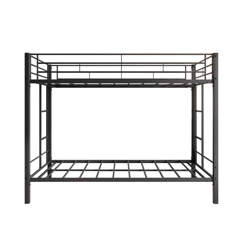 Heavy Duty Twin Over Twin Metal Bunk Bed with Shelf, Safety Rails & Slatted Support - No Box Spring Needed