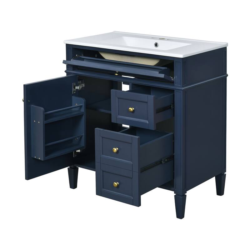 30'' Bathroom Vanity with Top Sink, Modern Bathroom Storage Cabinet with 2 Drawers and a Tip-out Drawer