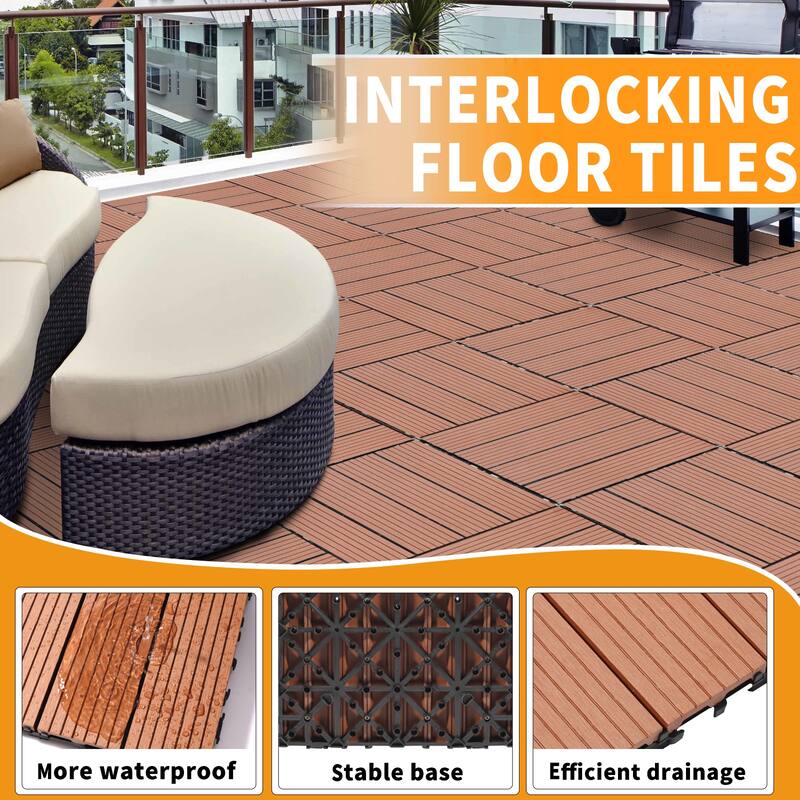 11.8" x 11.8" square wood-plastic composite deck tiles