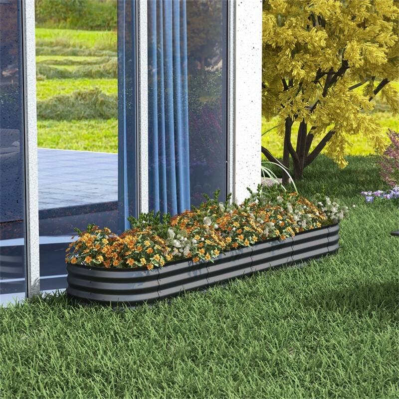Modular Raised Garden Bed with Galvanized Steel and Drainage - 94.5" L x 24.5" W x 11.75" H
