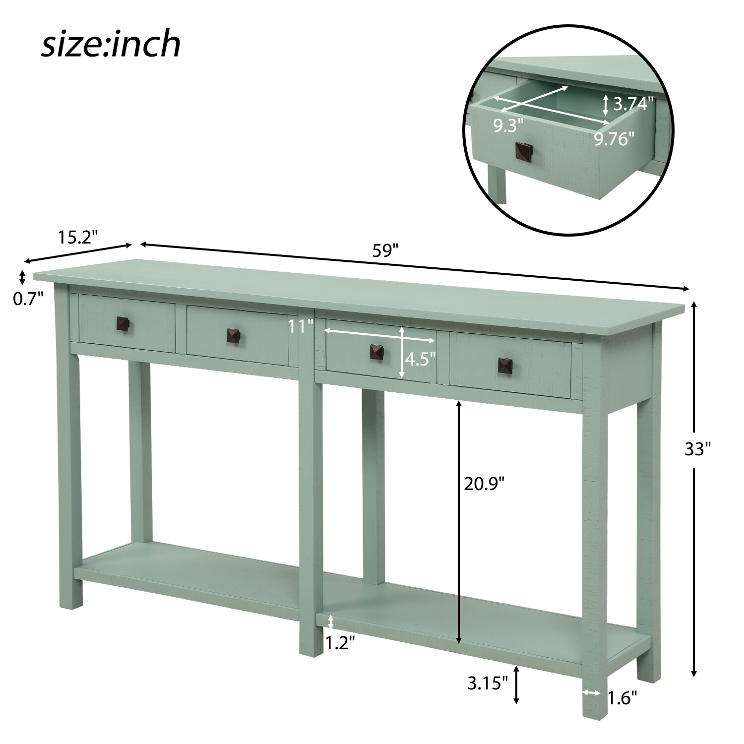 Shop Rustic Tiffany Blue Entryway 4 Drawers Console Table Free