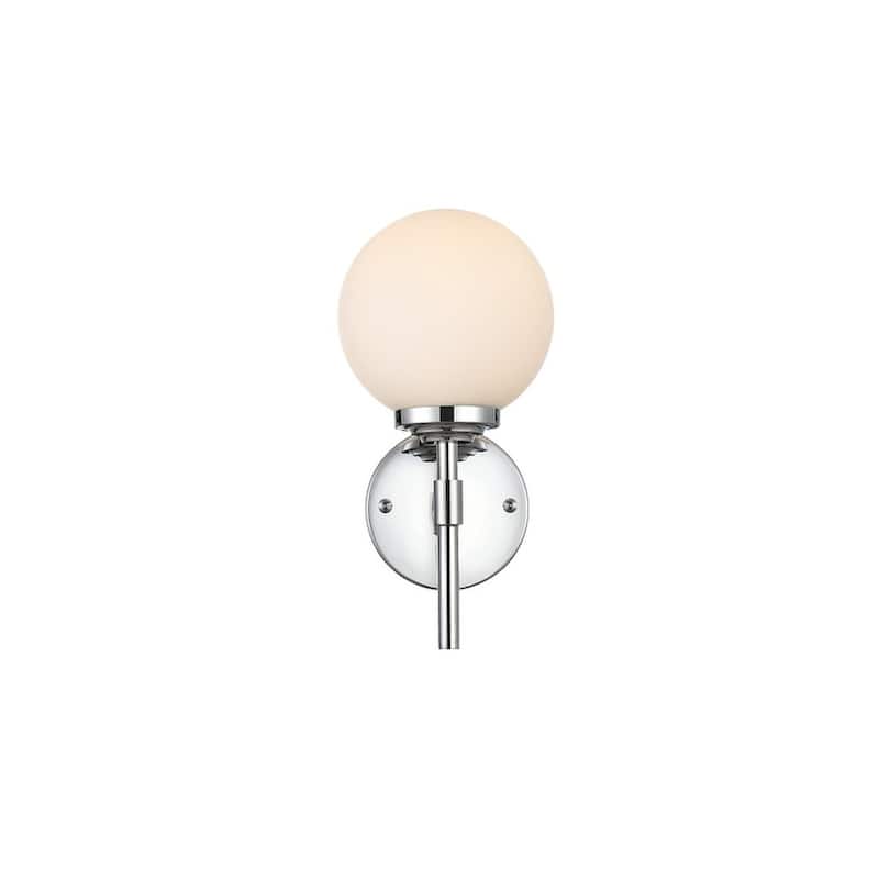 Ash 1 Light Black and Frosted White Bath Sconce - Chrome - 6