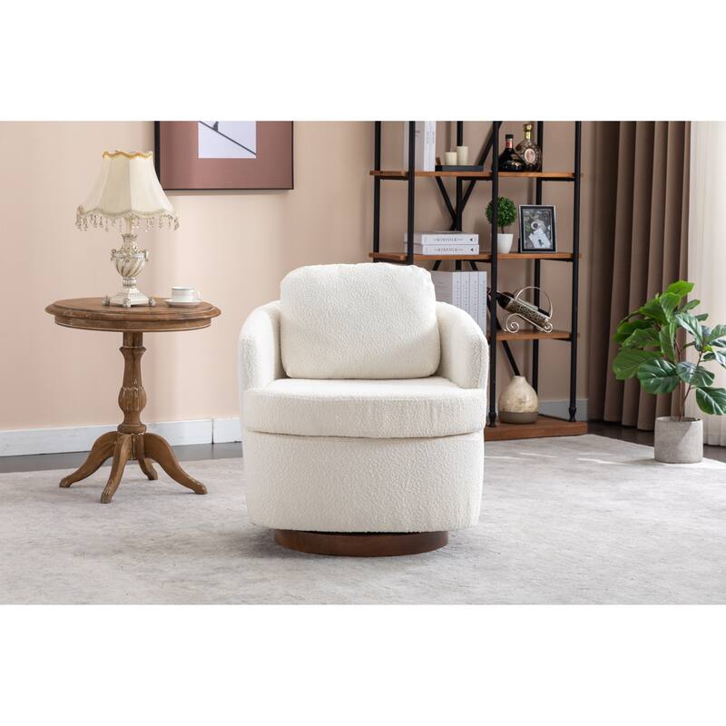 Fabric Swivel Accent Chair With Soild Wood Round Brown Base Leg