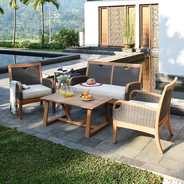 Cambridge Casual Palma 4-piece Teak Wicker Outdoor Conversation Set. Opens flyout.