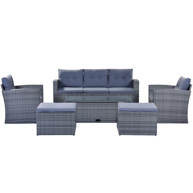 Roomfitters 6-Piece Outdoor Patio Furniture Set, All-Weather PE Wicker Sectional with Coffee Table, Sofas, Black Wicker