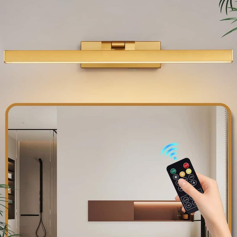Modern Wireless LED Vanity Light 3CCT Dimmable, Remote Control, Rechargeable, Easy Magnetic Installation - Gold