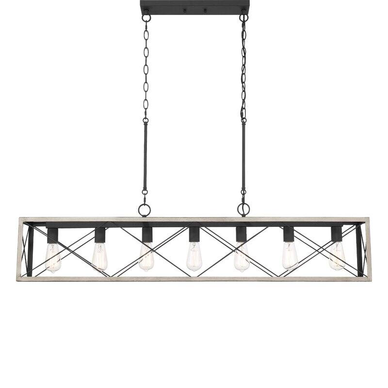 Kiro 7-light Farmhouse 48In Linear Chandelier Rectangle Dining Lights with UL - 48'' W x 7.78'' D x 11'' H