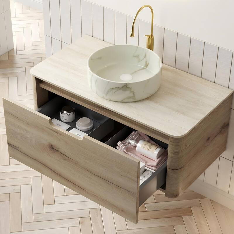 Wall-mounted Bathroom Vanity with Round Vessel Basin