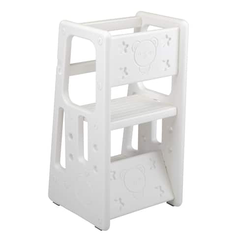 Kids Kitchen/Bathroom Step Stool with Safety Rail- White