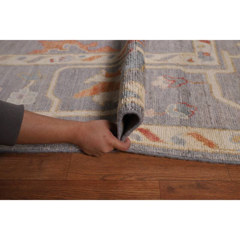 Vegetable Dye Gray Oushak Turkish Area Rug Hand-Knotted Wool Carpet - 9'1"x 11'11"