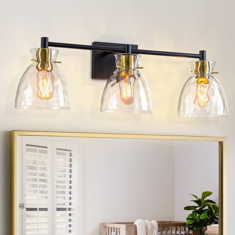 Starsky Mid-Century 3-Light Bathroom Vanity Light with Hammered Glass