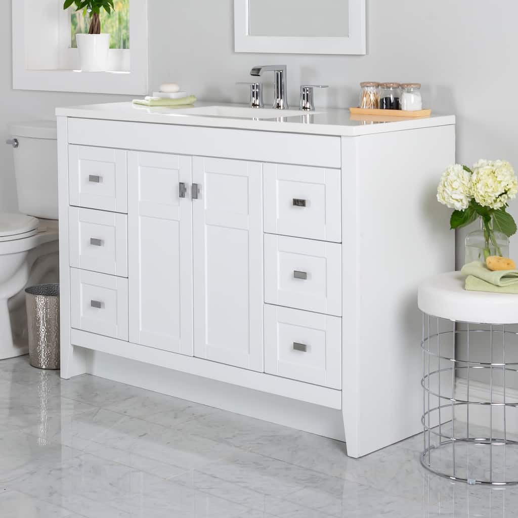 Spring Mill Cabinets Lonsdale 48.5" Bathroom Vanity With 6 Drawers and White Sink Top