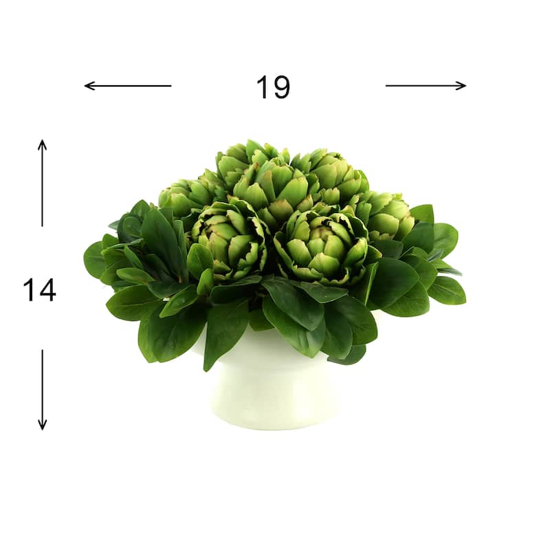 Artichoke Arrangement in Ceramic Pedestal Vase - Green