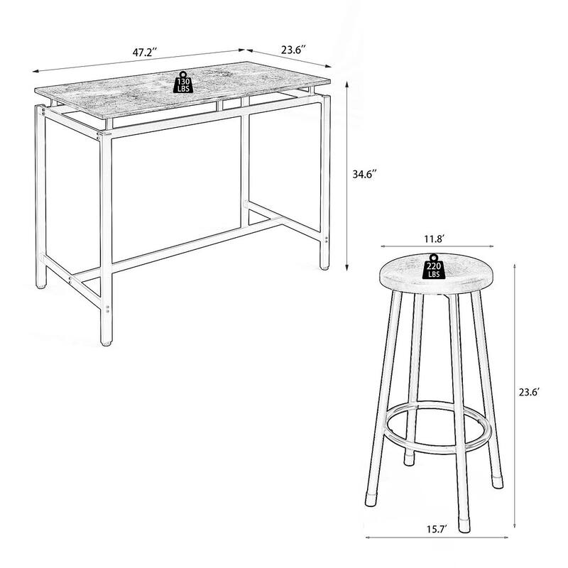 5 PCS Kitchen Counter Height Pub Table Set with 4 Stools