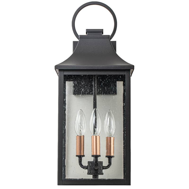 18" Black Gold Outdoor Wall Sconce with Seeded Glass