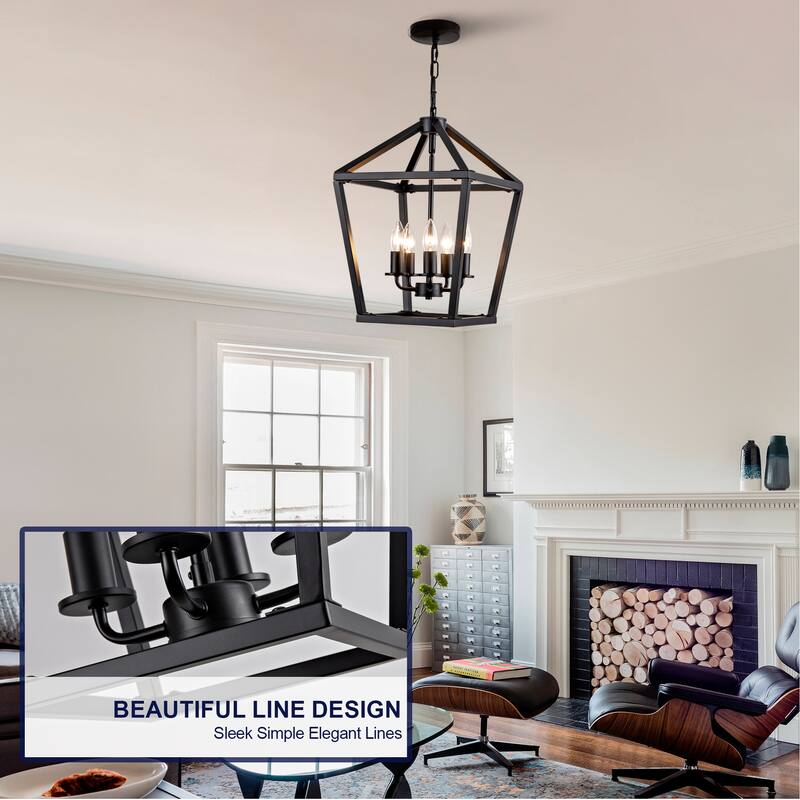 Farmhouse Lantern Chandelier 5-Light with Rustic Open Cage and Adjustable Hanging Height