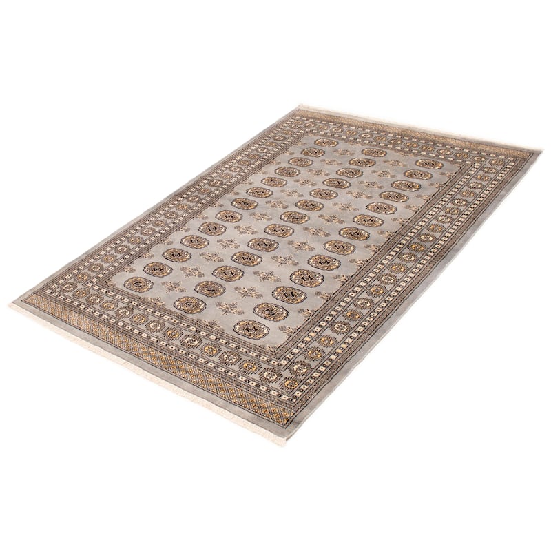 Finest Peshawar Bokhara Grey Rug 5'6" x 8'2" - 5'6 x 8'2