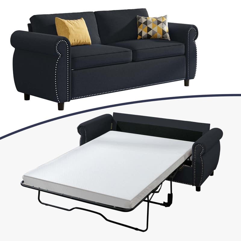 Mixoy Full/Queen Size Pull Out 2 in 1 Sleeper Sofa Bed with Mattress,Convertible Upholstered Loveseat with Nailhead