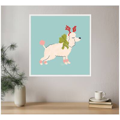 Kate and Laurel Framed Canvas Cute Christmas Poodle by Carrie Cantwell