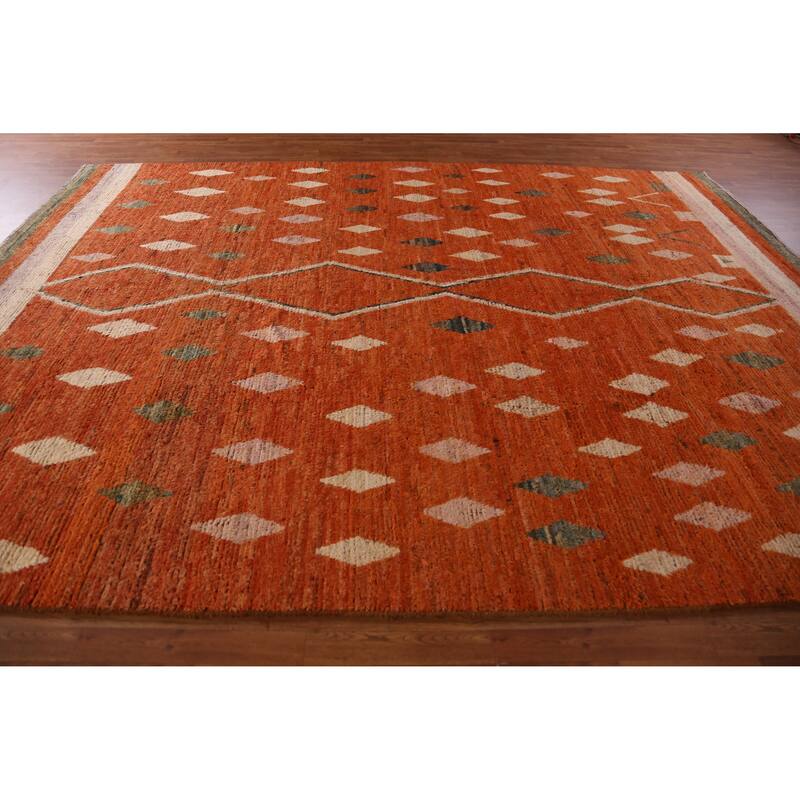 Orange Moroccan Oriental Large Rug Hand-Knotted Wool Carpet - 10'2" x 13'10"