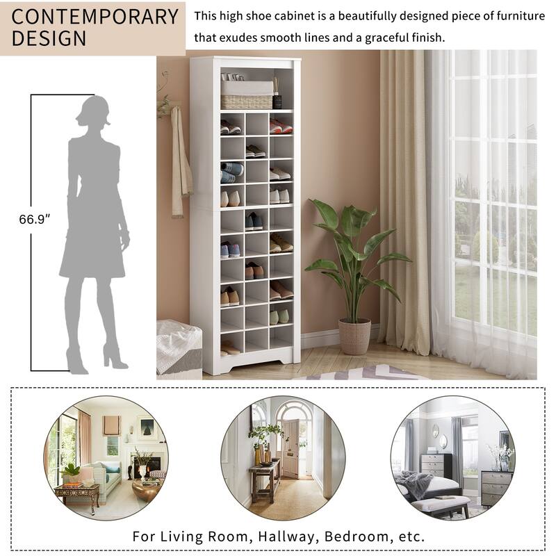 30 Shoe Cubby Console, Contemporary Shoe Cabinet with Multiple Storage Capacity, Free Standing Tall Cabinet with Versatile Use
