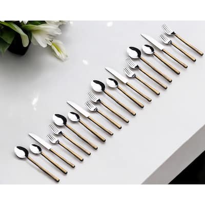 Matte Gold Stainless Steel Twenty Piece Hand Forged Flatware Set