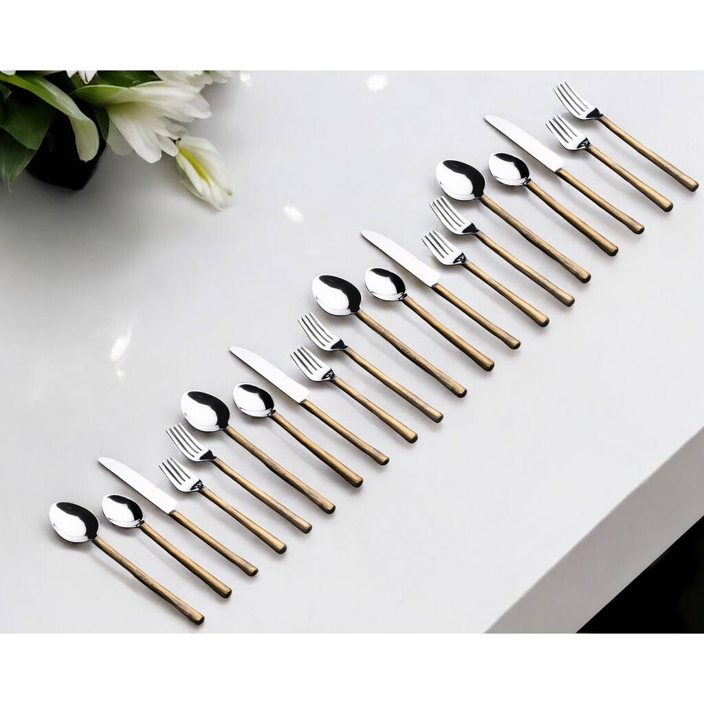 Matte Gold Stainless Steel Twenty Piece Hand Forged Flatware Set