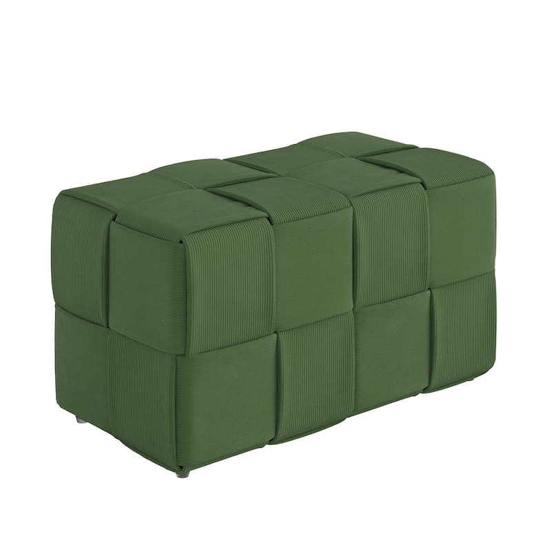 Ottoman Foot Rest Soft and Comfortable Ottoman Square Corduroy Woven Design Sofa Stool - Green
