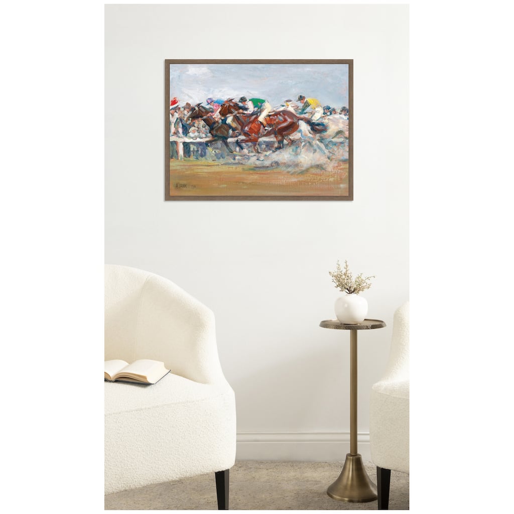 Kate and Laurel Horse Race 1911 Angelo Jank by Nostalgia Prints Framed Canvas Wall Art Print