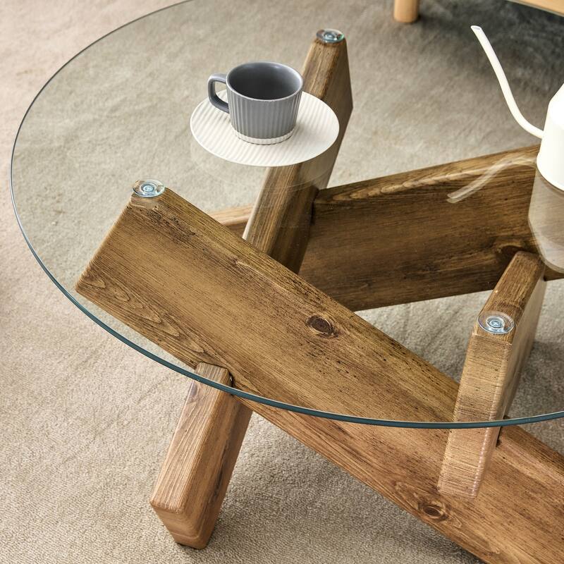 Circular glass coffee table