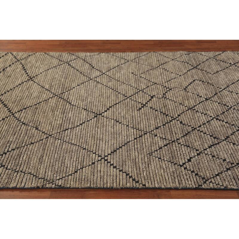 Striped Trellis Moroccan Oriental Area Rug Handmade Wool Carpet - 5'8" x 8'5"