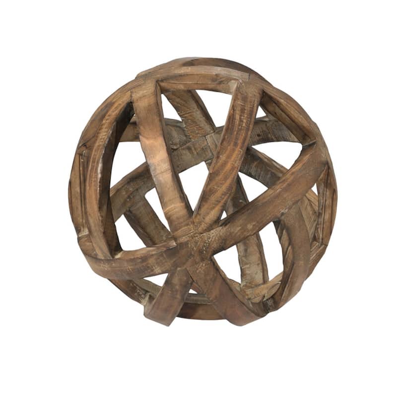 Rustic Style Carved Orb Decoration - 9.75" - Brown